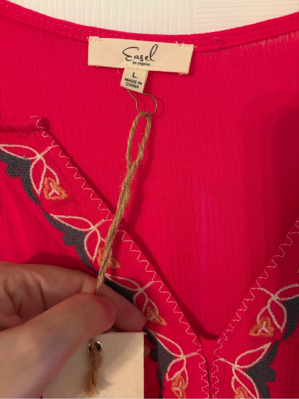 easel “Bianca” Pink Embroidered V-Neck Peasant Tunic NWT - Picture 9 of 11